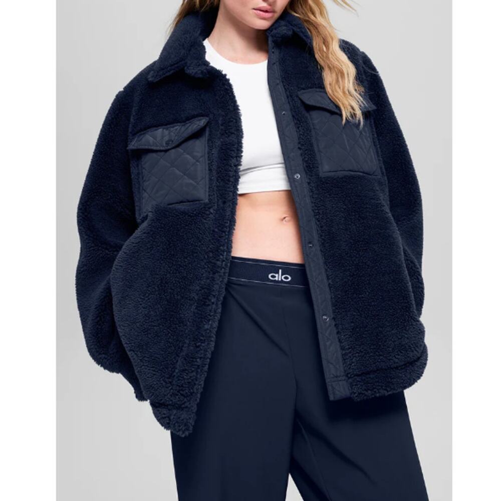Alo Yoga Unisex Navy Sherpa Edge Shacket Size L